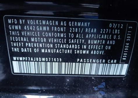 2013 Volkswagen Golf R 4-Door из США, поврежденный, VIN WVWPF7AJ8DW071639